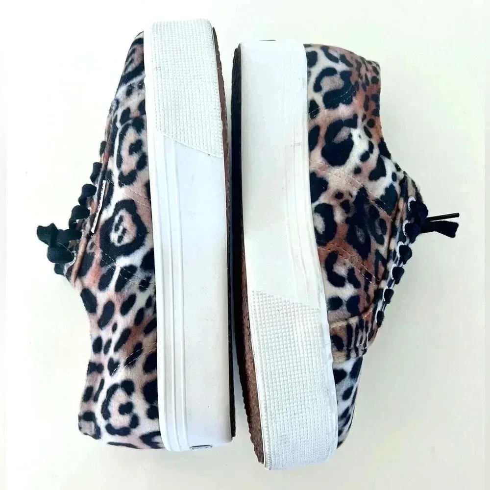 Superga Velvet Leopard Print Chunky Platform Lace-Up Sneakers Size‎ 39.5